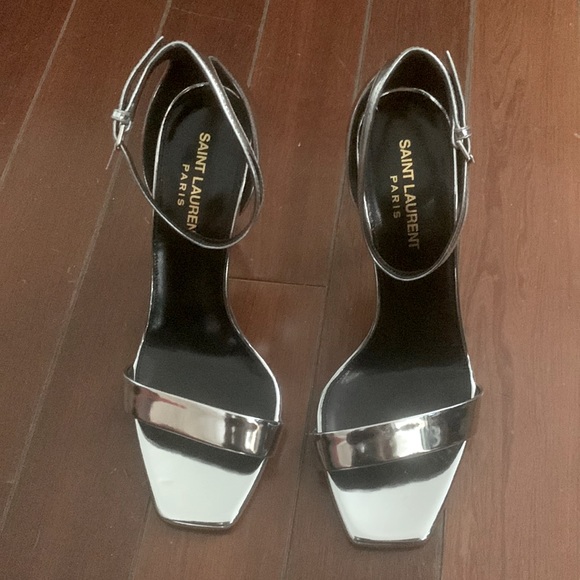 Saint Laurent Amber 105 Silver Metallic / Argento Sandals - Authentic - Size 38 - Picture 3 of 6